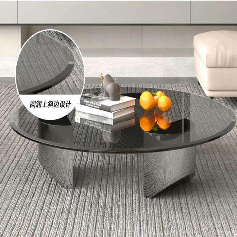 圆形钢化玻璃茶几不锈钢客厅茶几小户型简约轻奢风款圆形茶几