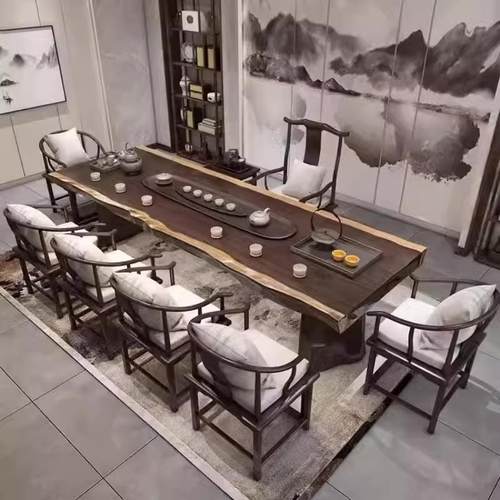 新中式实木大板茶桌椅组合不规则整块大班台客厅禅意茶台原木茶几