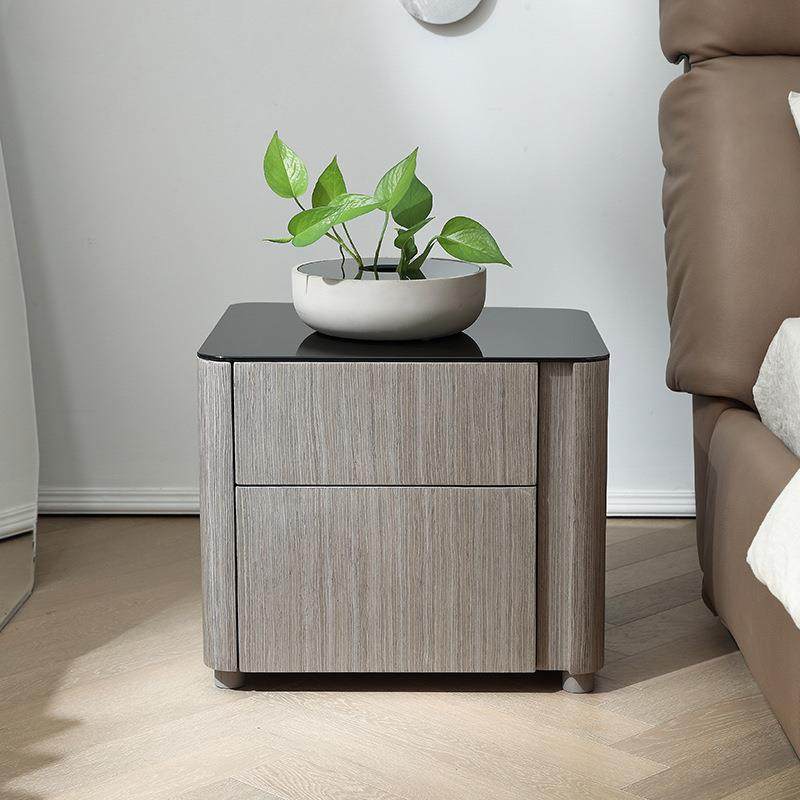 意式极简实木床头柜钢化玻璃台面方形后现代创意卧室床边柜储物柜,3C数码配件,USB灯,淘宝优惠券,粉丝福利购,淘宝优惠卷