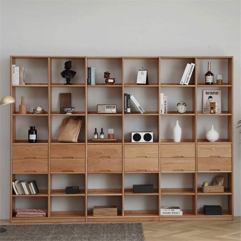 北欧全实木黑胡桃木书架置物架多层书柜极简木蜡油轻奢型书架