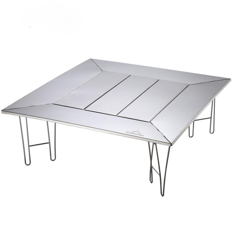 柯曼全不锈钢花纹板围炉桌可拆分式烤肉桌户外折叠桌带三块铺板