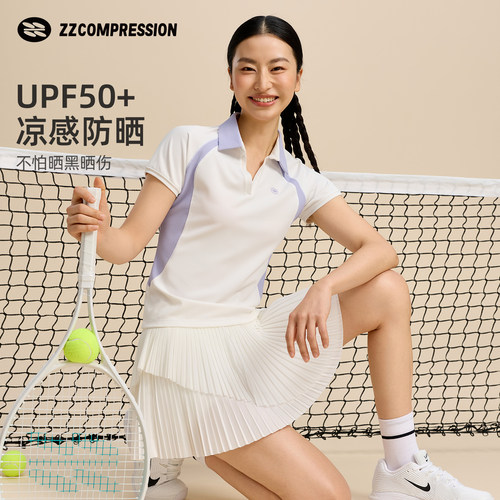 ZZCOMPRESSION凉感网球POLO衫UPF50+女透气跑步速干防晒运动短袖