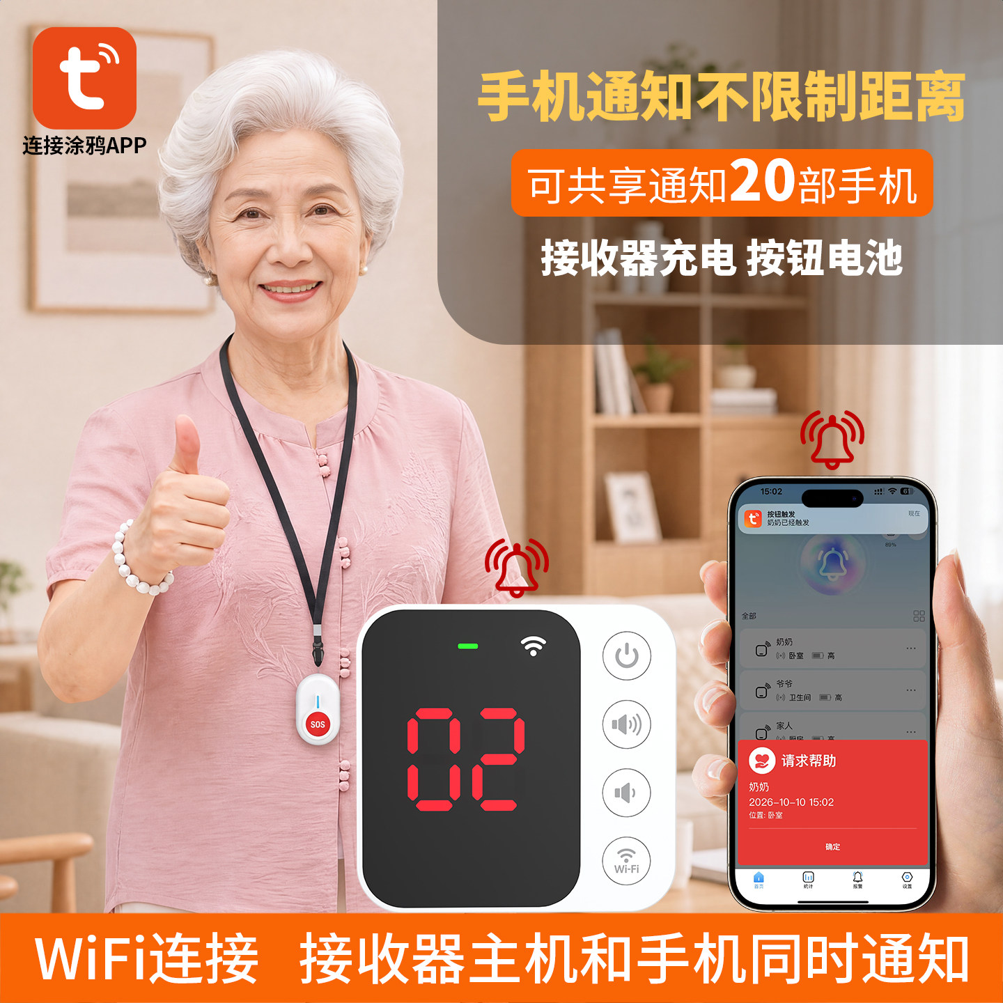 独居老人远程WiFi一键报警器