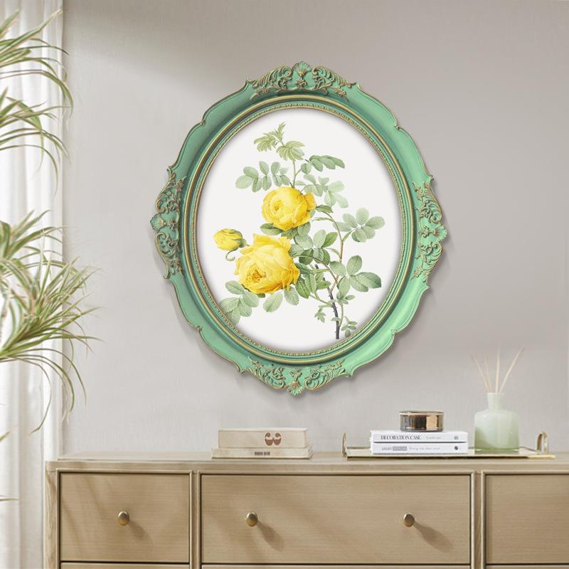 美式装饰画花卉卧室挂画餐厅田园清新绿色椭圆形画框欧式小众壁画