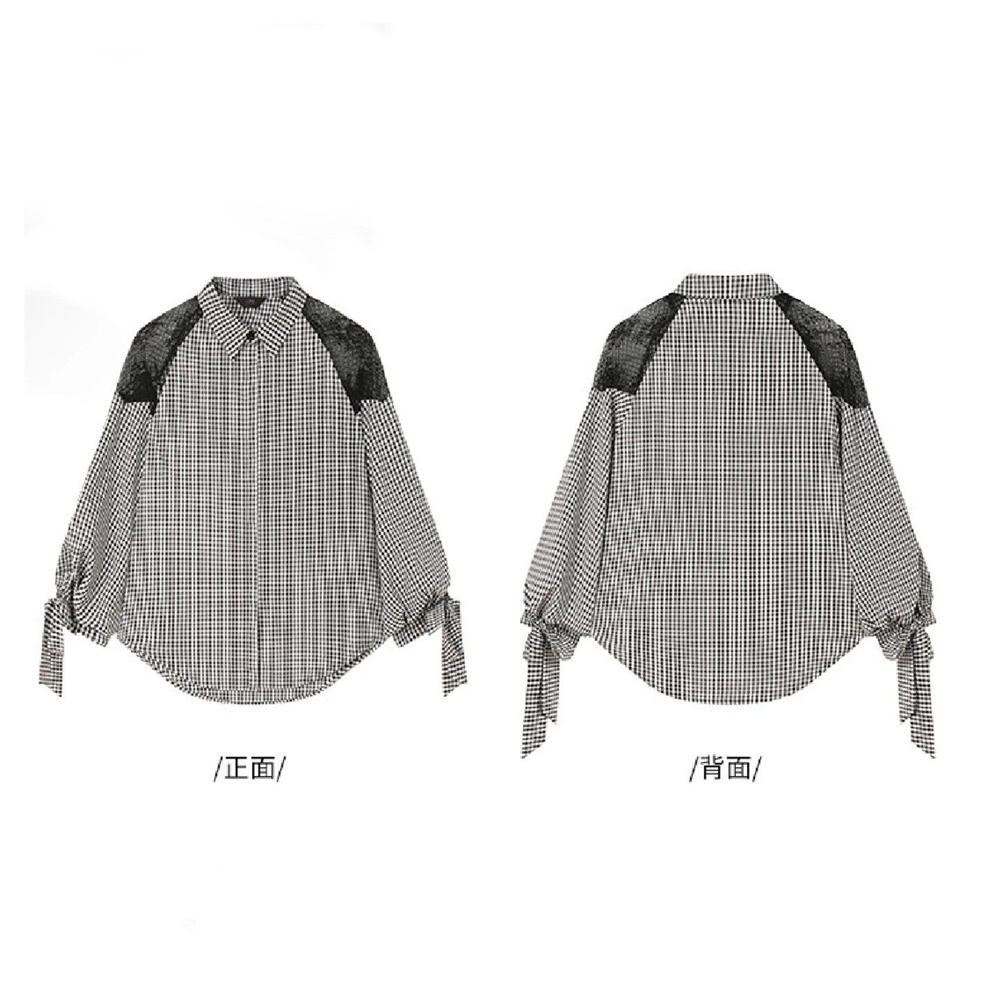 专柜价699【语】剪标撞色网纱翻领格纹衬衫10150/平-559