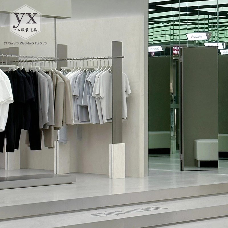 服装店展示架落地式洞石中岛侧挂衣架不锈钢上墙壁挂式陈列货架子