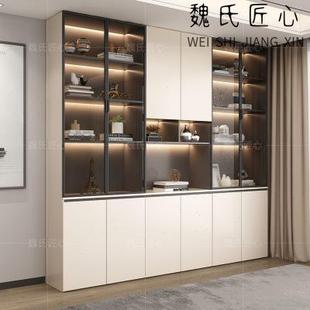 书柜书架一体带玻璃门定制组合柜储物展示柜家用整墙收纳防尘书橱