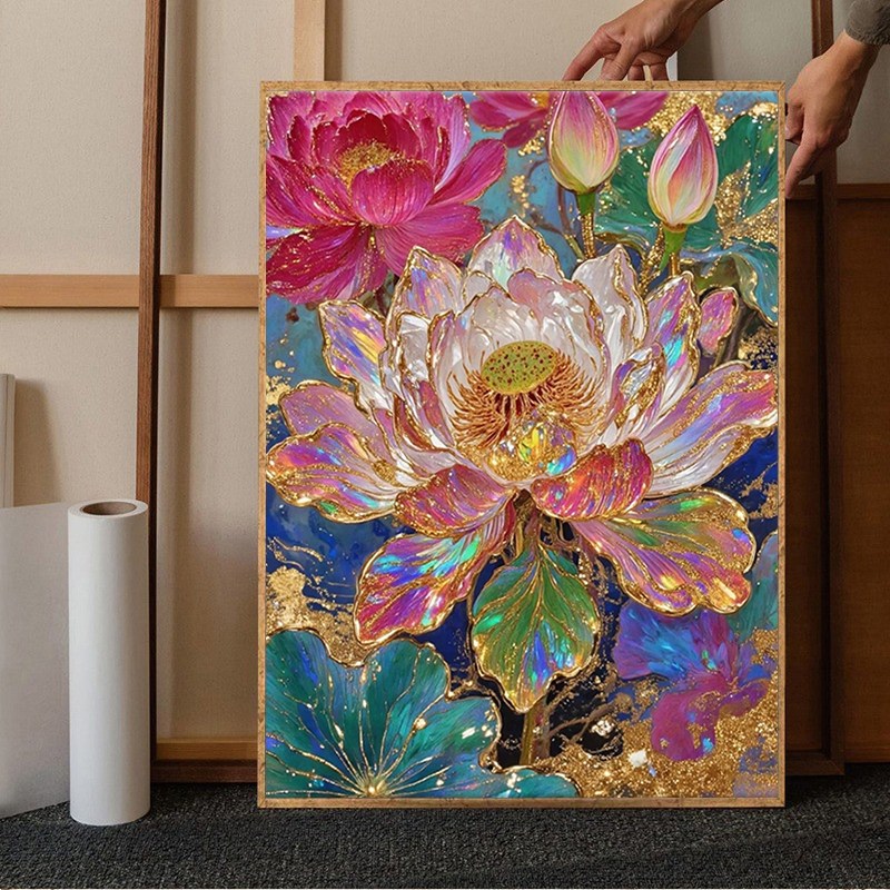 鎏金荷花2025新款钻石画手工解压5d大人黏钻画客厅十字绣高级装饰