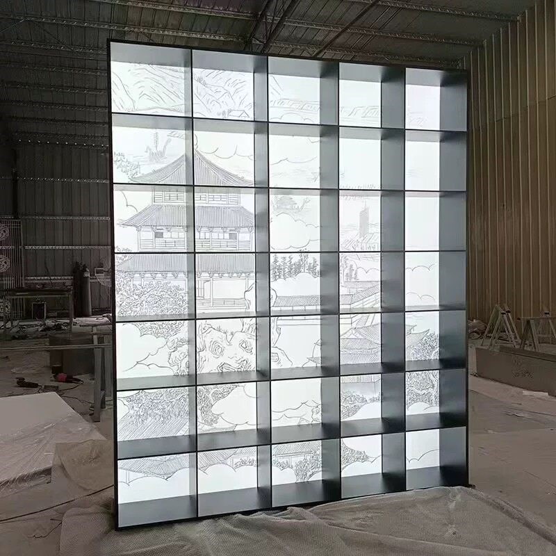 不锈钢展示柜亚克力发光板背板装饰柜钢板柜嵌入式金属开放柜定制图片