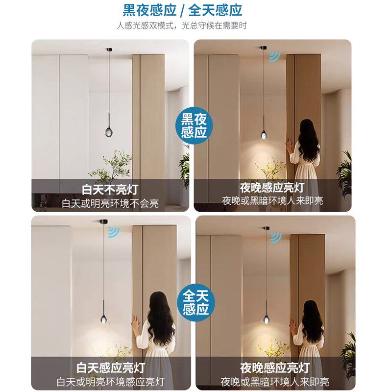 人体感应小吊灯智能高级感玄关过道走廊轻奢水晶氛围灯人来即亮