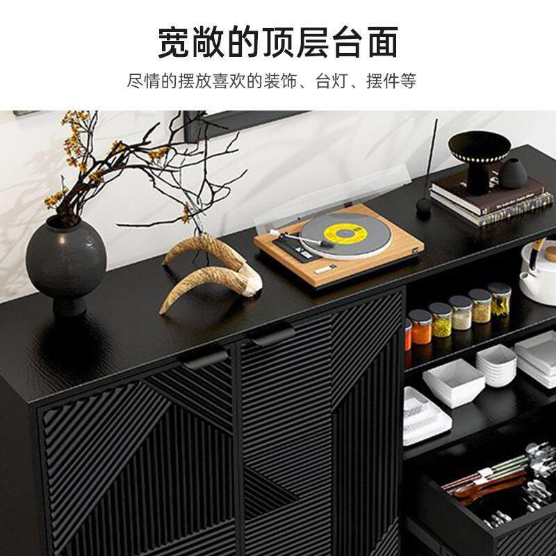 法式餐边柜加厚靠墙一体收纳柜客厅简约多功能茶水柜黑色小立柜