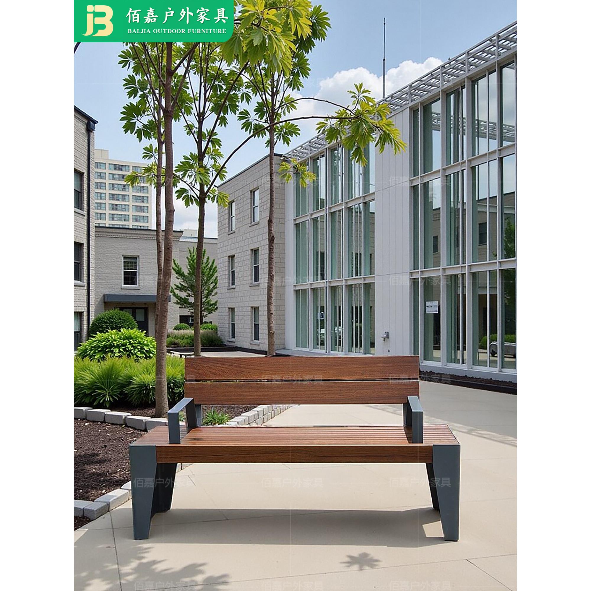 公园椅户外长椅不锈钢长条凳长椅靠背长凳休闲防腐木长椅