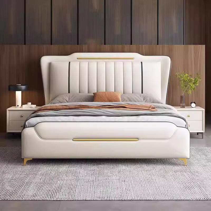 新款意式极简真皮床主卧高端简约1米8双人床新款储物轻奢软包婚床