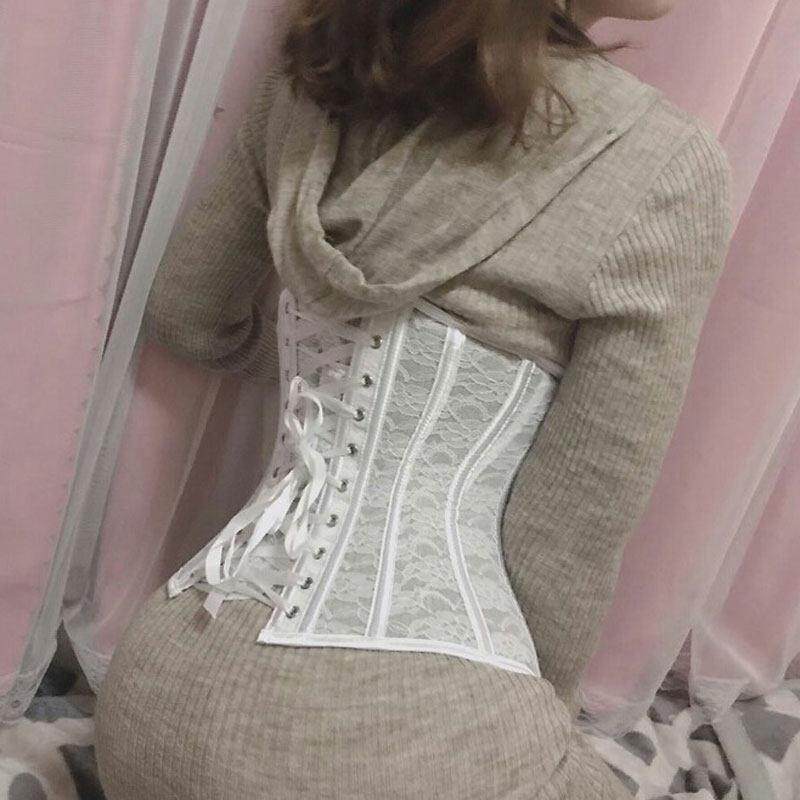 外穿式甜美蕾丝钢骨束腰塑身衣 蕾丝腰夹收腹带 薄款夏季塑身腰封