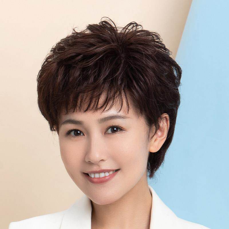 假发全头套女士短发真发全真人发夏季薄款中老年妈妈款自然假发套