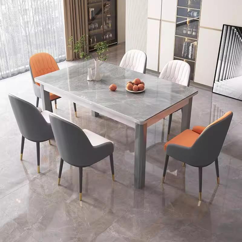亮光岩板西餐桌椅组合实木多功能现代小户型轻奢家用长方形吃饭桌