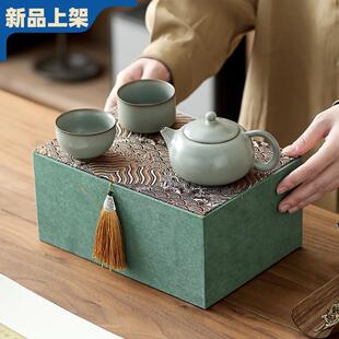 家用轻奢高档送人礼盒 曾广旭大师汝窑手工大茶壶两杯功夫茶具套装