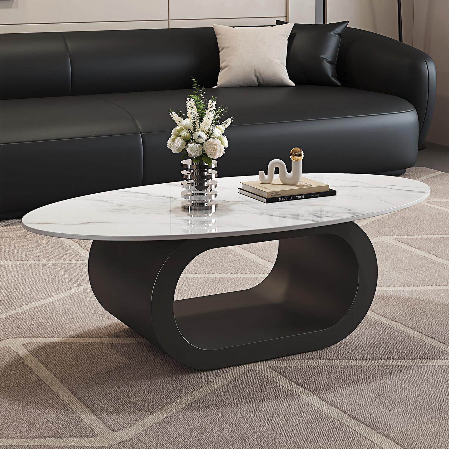 现代简约轻奢椭圆形岩板茶几客厅家用小户型创意设计极简异形茶几