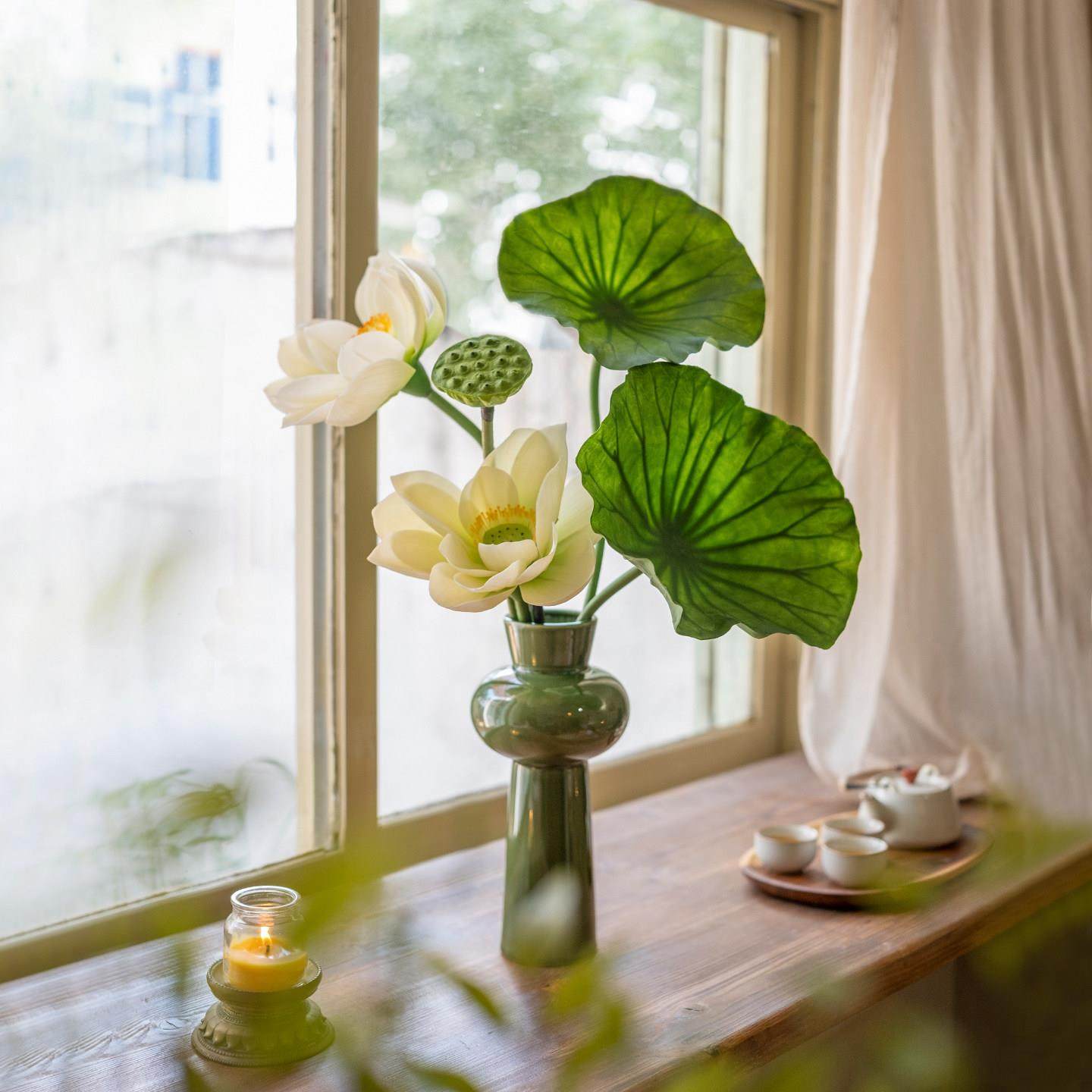 海虹景品荷花假花彷真花摆设轻奢高端保湿手感客厅餐桌电视柜摆件,家居饰品,仿真花/假花,淘宝优惠券,粉丝福利购,淘宝优惠卷