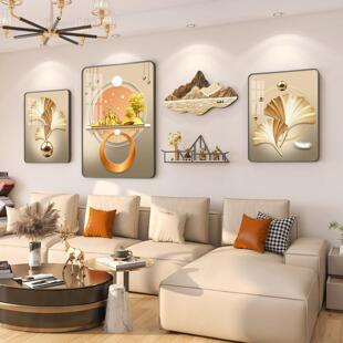 现代轻奢客厅装饰画高档沙发背景墙九鱼图挂画大气高级感麋鹿壁画