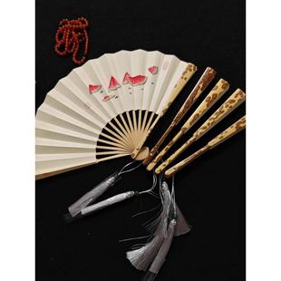 五寸六寸梅妃迷你文玩扇子空白宣纸折扇手绘桃花荷花兰花竹子梅花