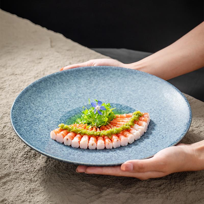 轻奢餐厅窑变圆形平盘蛋糕点心冷凉菜餐具高级感个性分子料理浅盘