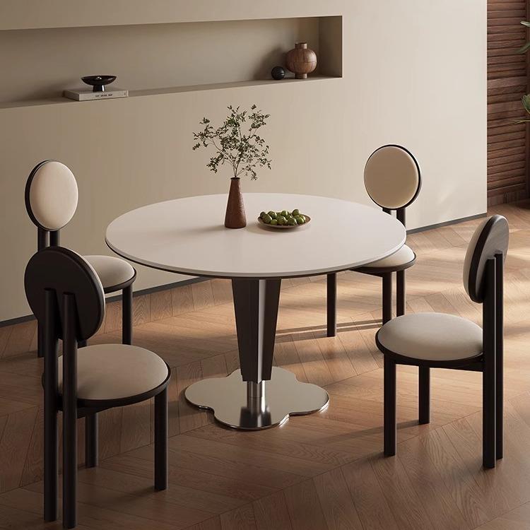 实木岩板设计师新款家用现代简约小户型圆形餐桌椅中古风咖啡饭桌