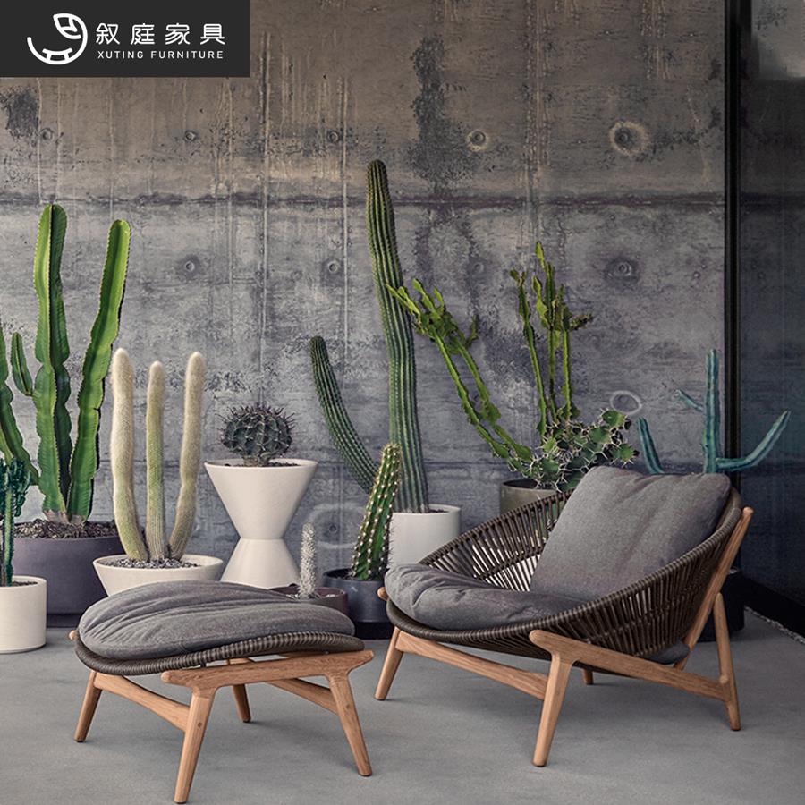 室外藤编沙发庭院休闲单人椅别墅花园藤椅茶几组合创意柚木家具