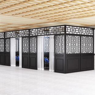 新中式饭店铁艺包间隔断饭厅卡座屏风茶楼火锅店大厅包厢雅间格栅