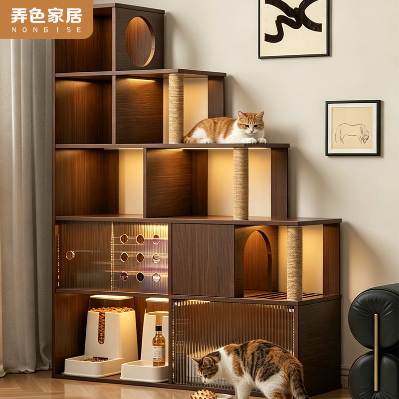 猫爬架家用客厅猫咪阶梯柜储物柜宠物柜子猫爬架猫窝一体四季通用