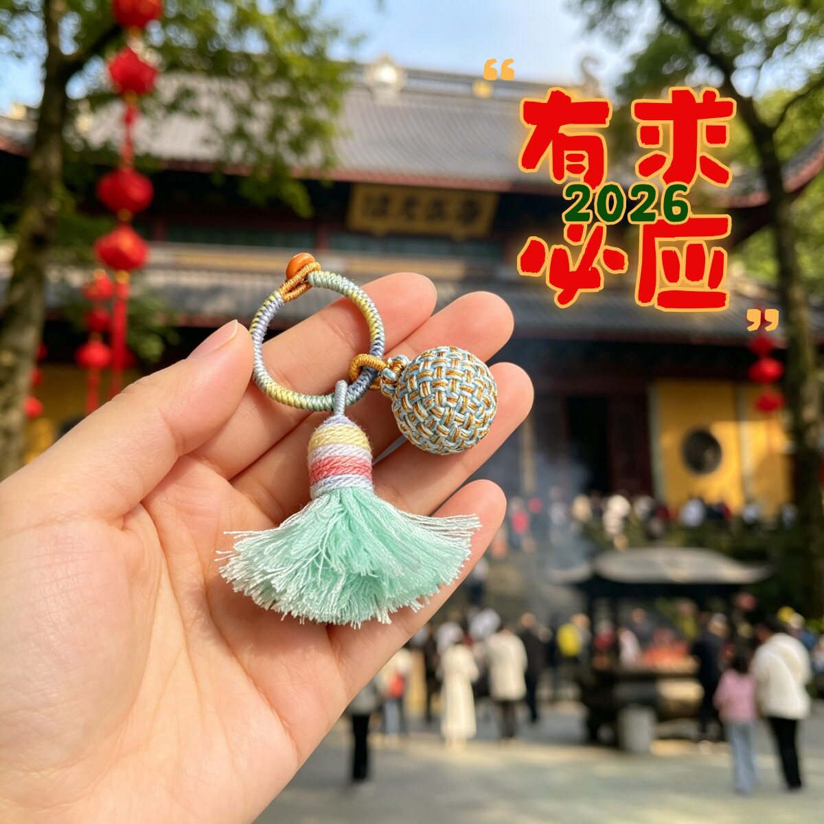 五彩绳手工编织有求必应钥匙扣