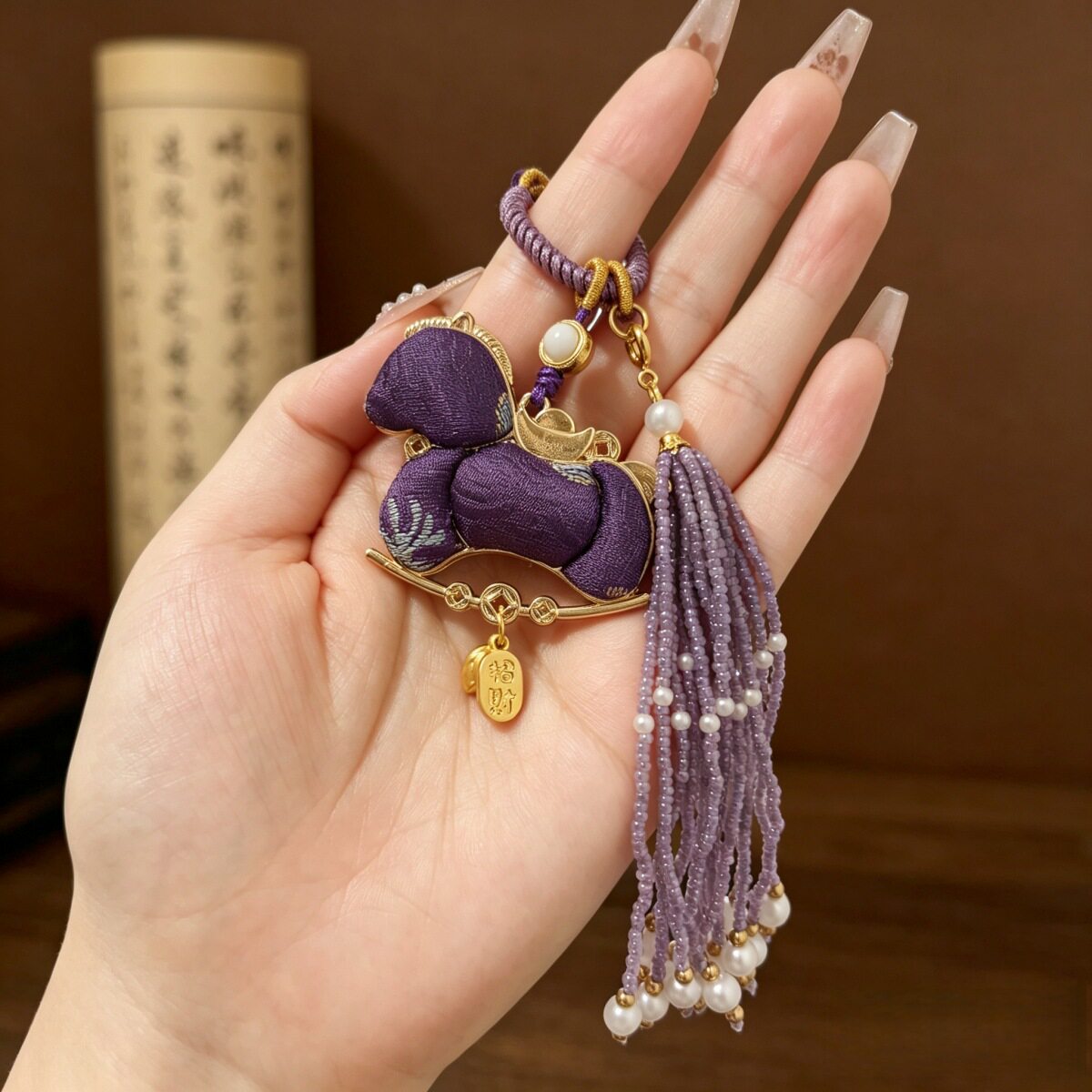新中式宋锦手工生肖马流苏挂件