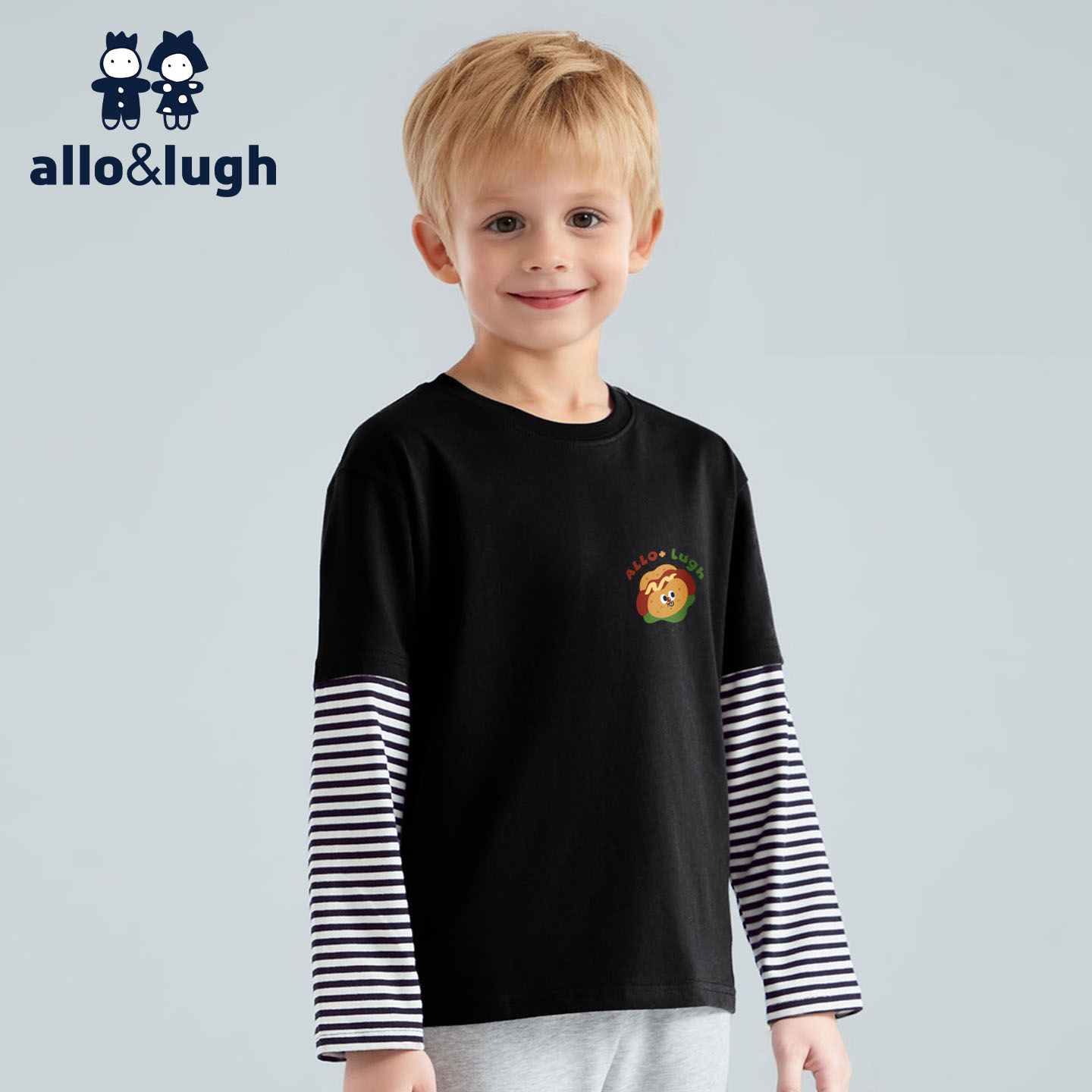 阿路和如童装男女童长袖t恤春秋款儿童落肩袖打底衫男孩洋气上衣