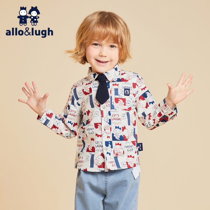 满印涂鸦长袖衬衫阿路和如