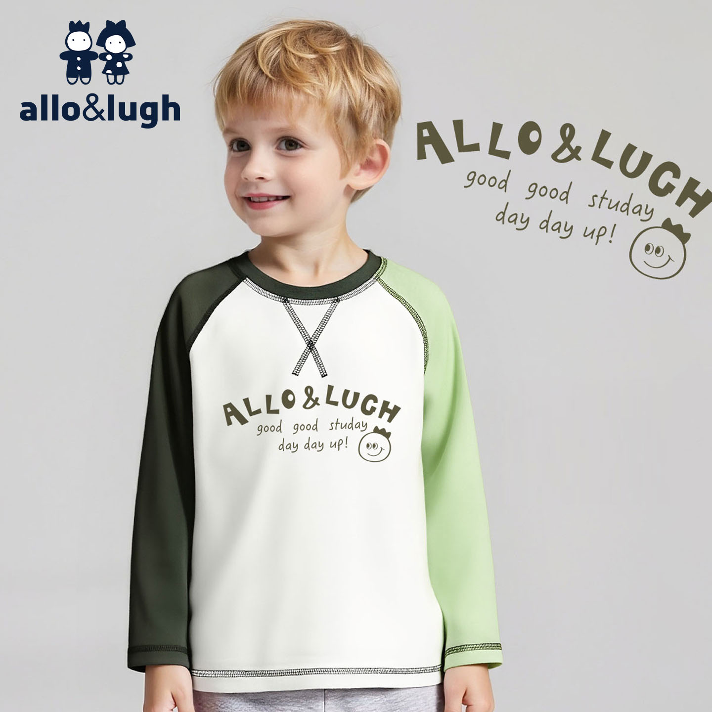 阿路和如男童长袖T恤插肩袖印花男孩秋冬休闲上衣插袖打底衫卫衣