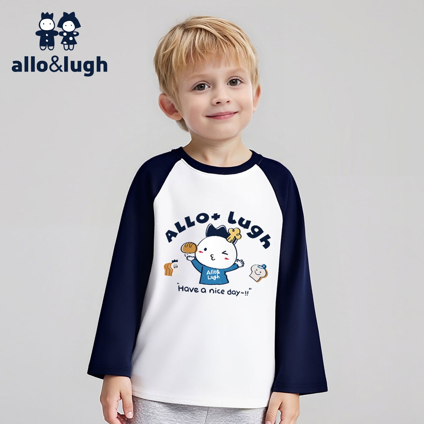 阿路和如男女童纯棉长袖T恤户外休闲拼接撞色2025年春秋新款上装