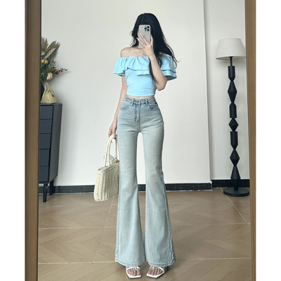 乔栈浅色微喇牛仔裤女秋季2025年新款高腰显瘦薄款小个子马蹄喇叭