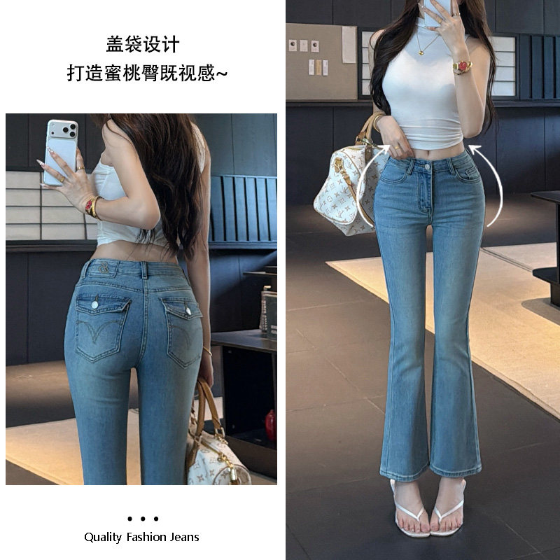 乔栈纯欲风韩系百搭修身九分牛仔裤女秋季爆款蜜桃翘臀性感微喇裤图片