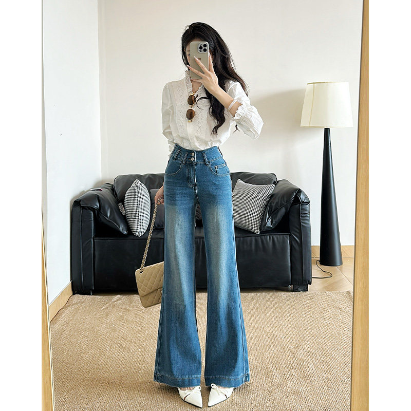 乔栈双扣设计感气质百搭不贴腿喇叭牛仔裤女秋冬新款高腰显瘦喇叭,女装/女士精品,牛仔裤,淘宝优惠券,粉丝福利购,淘宝优惠卷