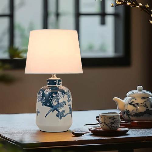 新中式手工陶瓷台灯宋式美学床头台灯设计师民宿客厅卧室装饰台灯
