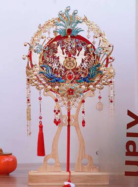 重工双面团扇新娘结婚diy材料包成品喜扇高级感秀禾服婚礼遮面扇