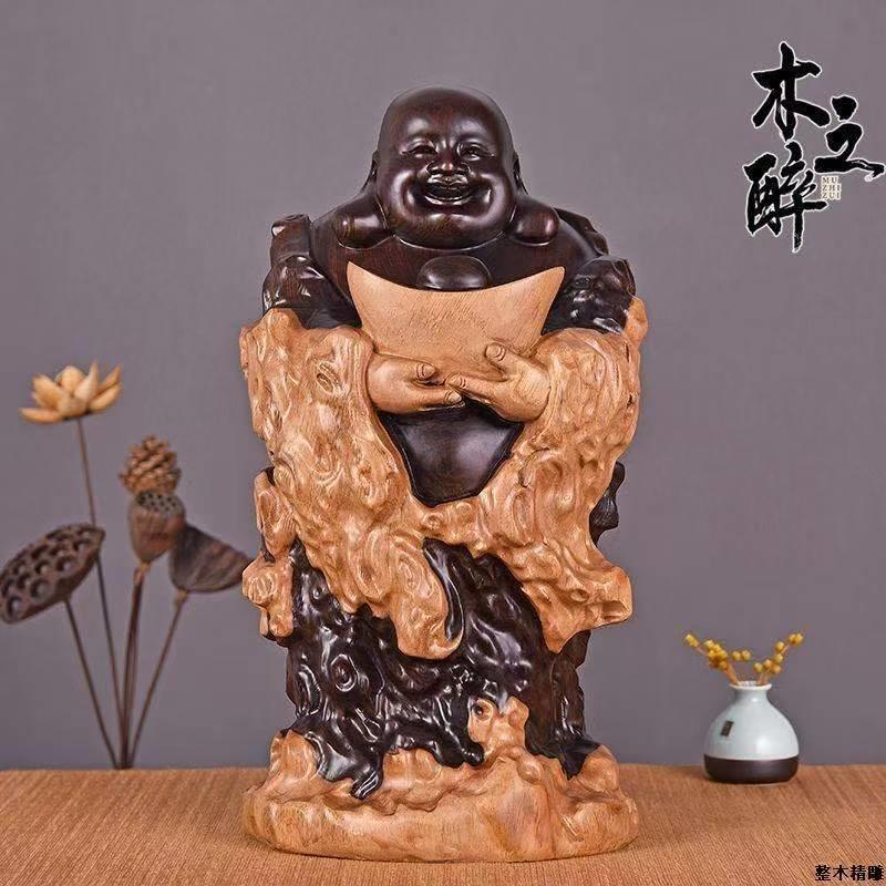 黑檀木弥勒佛木雕摆件手工雕刻笑佛招财风水家居装饰工艺礼品摆饰