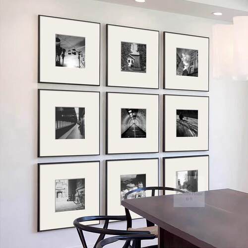 黑白风景摄影照片组合装饰画小众艺术高级感饭厅挂画怀旧复古壁画