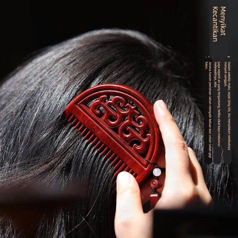 印度小叶紫檀木梳子防静电民族风紫檀香木美人梳收藏送女友送妈妈