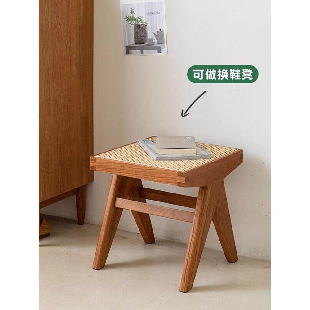 换鞋凳门口家用穿鞋凳藤编实木轻奢高级感入户可坐椅子试衣间凳子