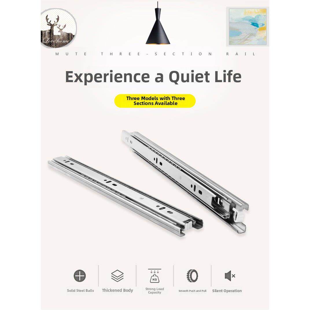 45宽厚三段抽屉导轨家具轨道滚珠滑轨650/700/800/900mm/ 1m加长
