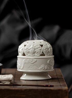 植物灰色五福祥云香炉平板香炉陶瓷浮雕沉香檀香炉家用香薰炉