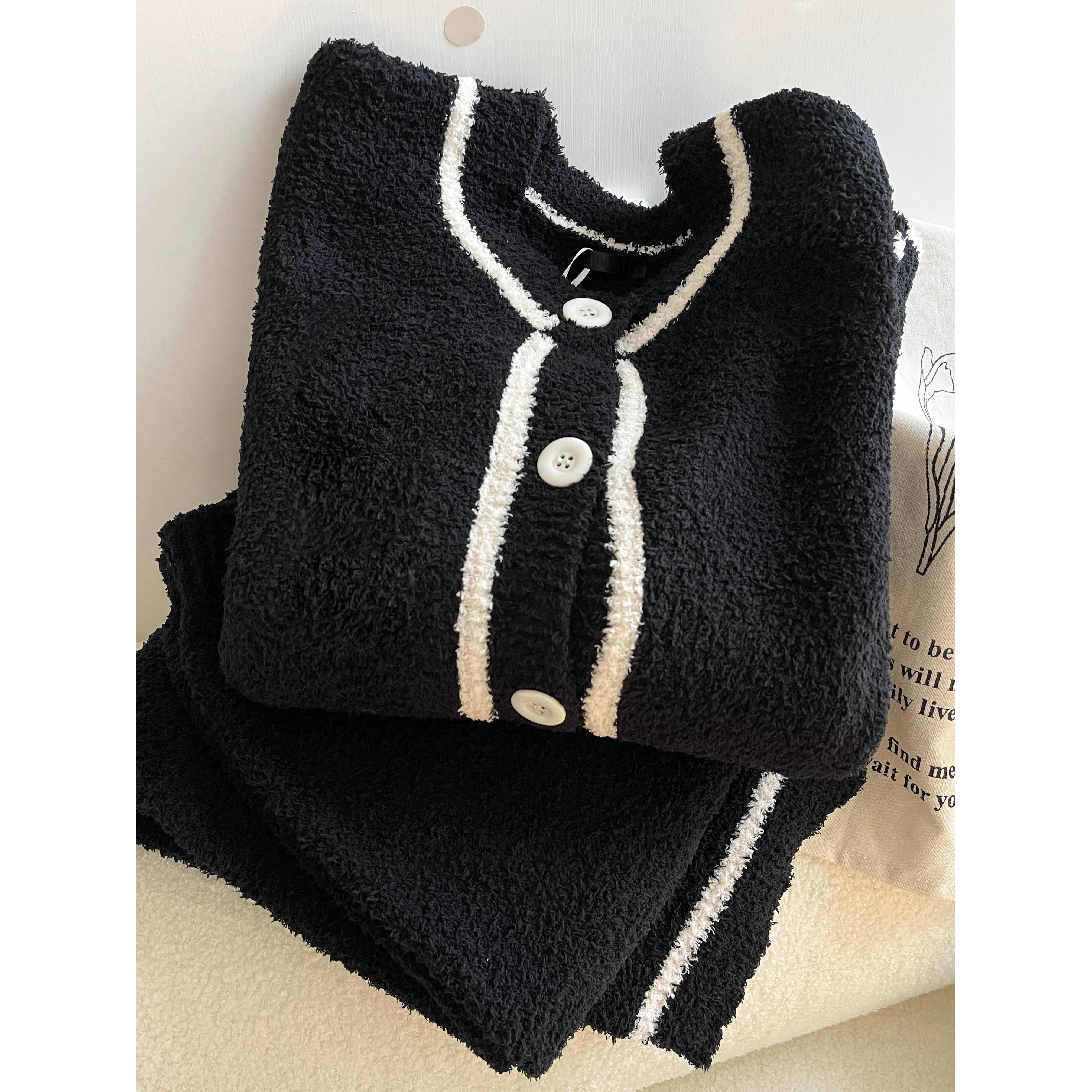 Sin Glee 法式小香风针织半边绒睡衣冬季女舒适高级感家居服套装