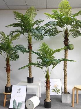 彷生假椰子树高端轻奢彷真绿色植物盆栽客厅大型散尾葵棕榈树彷真