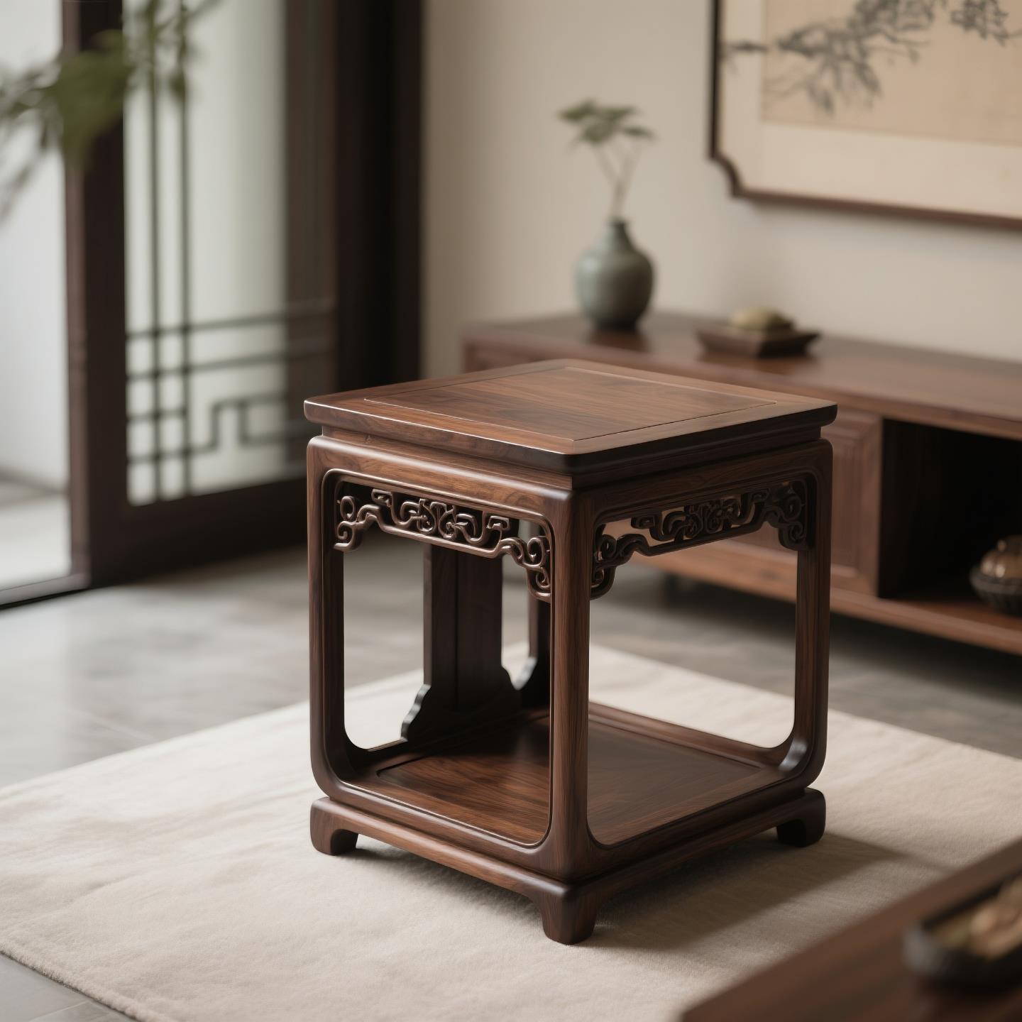 北美黑胡桃木新中式沙发边几边柜移动小茶几小桌子实木小边几茶柜